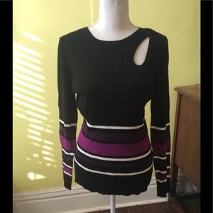 Cute INC Black Purple White Striped LS Sweater XL